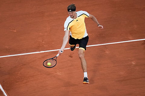 Alexander Zverev plays a shot against Casper Ruud